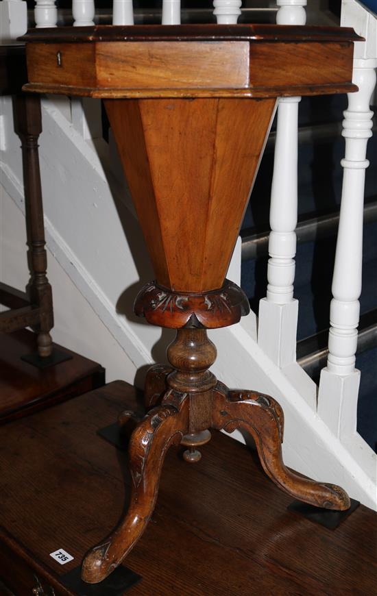 A Victorian walnut trumpet sewing box, H.73cm